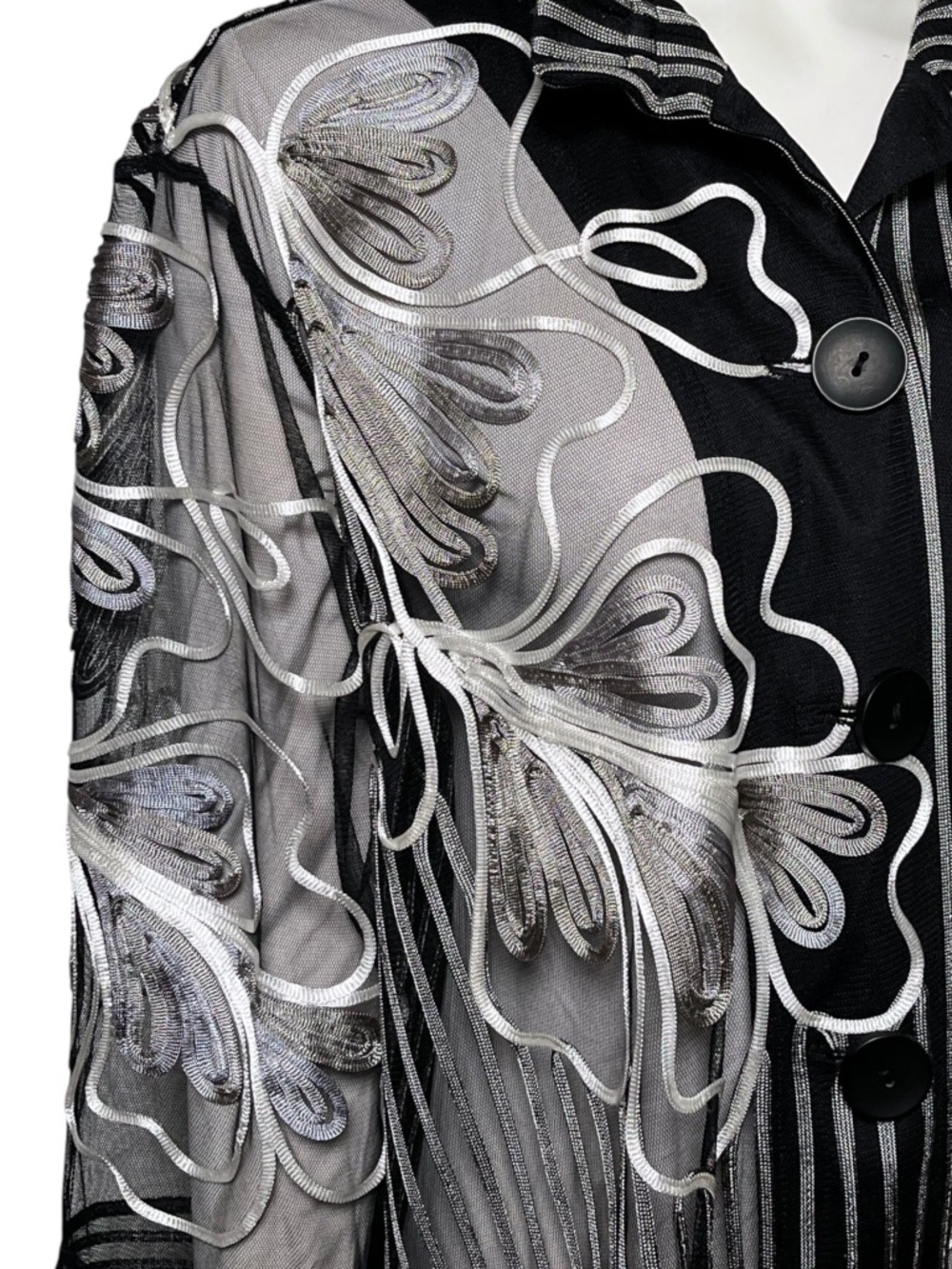 Ali Miles 1X Sheer Mesh Tunic Art To Wear Floral Jacket Top Wire Collar - Picture 6 of 10